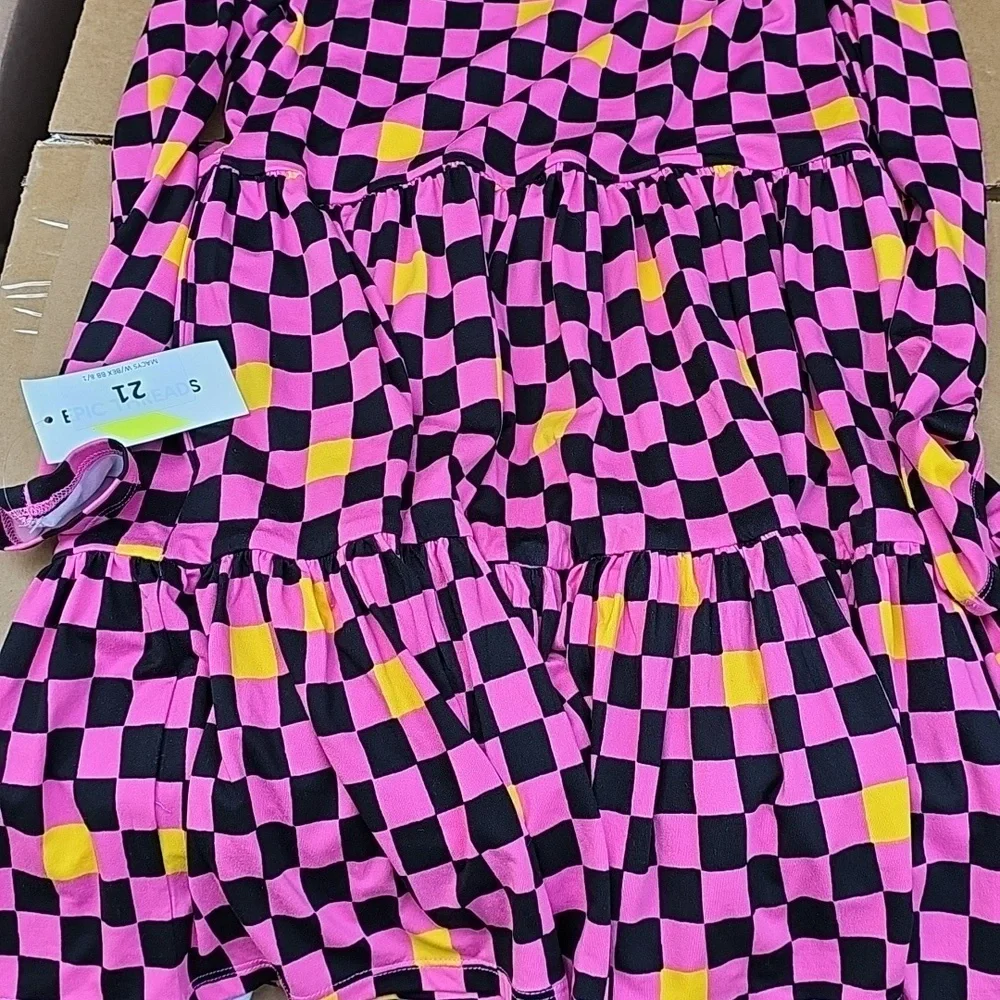 NWT Epic Threads By Macy's Girls Medium 1012 Long Sleeve Dress Checkerboard Pink - Picture 4 of 4